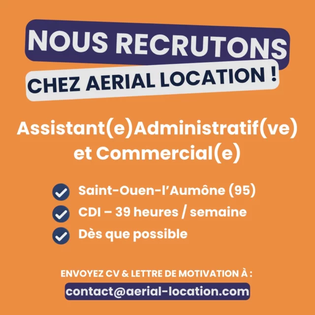 🎯 On recrute !
Assistant(e) Administratif(ve) & Commercial(e)
📍 CDI – Saint-Ouen-l’Aumône (95)

Tu veux rejoindre une équipe conviviale dans une entreprise à taille humaine ?
Tu es rigoureux(se), organisé(e) et à l’aise aussi bien avec les chiffres qu’avec les relations clients ? Ce poste est fait pour toi !

🔸 Les missions ?
👉 D’abord : gestion admin (factures, mails, courriers, classement…)
👉 Ensuite : évolution vers des missions commerciales (prospection, devis, contrats, planning…)

👀 Le profil qu’on cherche :
✅ Bac +2 ou expérience en admin/relation client
✅ À l’aise avec le Pack Office et les outils numériques
✅ Autonome, fiable, bon relationnel

📅 CDI – 39h/semaine

📲 Intéressé(e) ? Envoie-nous ta candidature dès maintenant !
💼 Démarrage dès que possible

#offredemploi #recrutement #assistantadministratif #assistantcommercial #job95 #emploilocal #emploiidf #jobsaintouenlaumone #rejoignetonequipe #cdioffre #jobadmin #btp #aeriallocation #jobstable