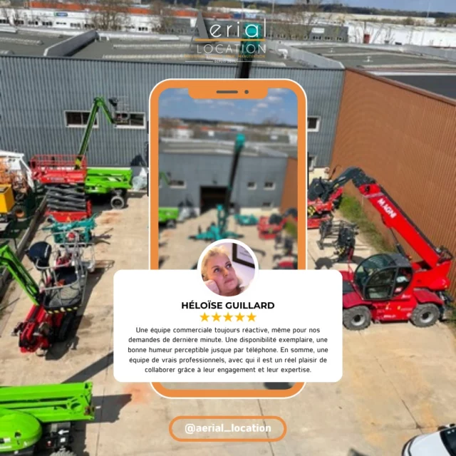 ⭐ Ils parlent de nous avec passion... et professionnalisme.

« Une équipe commerciale toujours réactive, même pour nos demandes de dernière minute. Une disponibilité exemplaire, une bonne humeur perceptible jusque par téléphone. En somme, une équipe de vrais professionnels, avec qui il est un réel plaisir de collaborer grâce à leur engagement et leur expertise. »
– Héloïse Guillard

🙏 Merci pour votre confiance et votre fidélité.

Aérial Location fais plus que louer des machines : nous accompagnons les pros avec réactivité, sourire et solutions sur-mesure.

📞 01 34 42 70 57 | 📧 contact@aerial-location.com
📍 Île-de-France & Rhône-Alpes

—

#AerialLocation #AvisClient #TemoignageClient #SatisfactionClient #Reactivite #LocationEngins #Levage #Manutention #Elevation #ChantierBTP #ProfessionnelsDuBTP #LocationMateriel